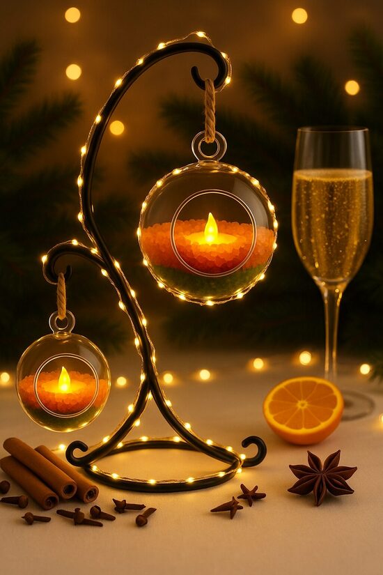 Stikla vāze ar dekoratīvo jūras sāli uz statīva ZIEMAS GARŠVIELAS, dažādi